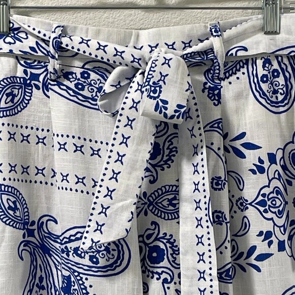 HAVER & BLAIR (NWT) Woven Wide Leg Pull On Crop Linen Blend Pants, BLU/WHT - M - Picture 1 of 8